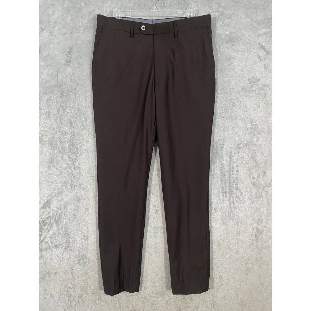 Tiglio Luxe Pants 34R Brown Milano 2560 Wool Flat Front Dress Trousers